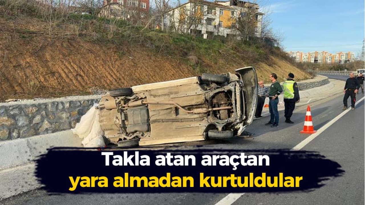 Kocaeli haber - Takla atan araçtan yara almadan kurtuldular