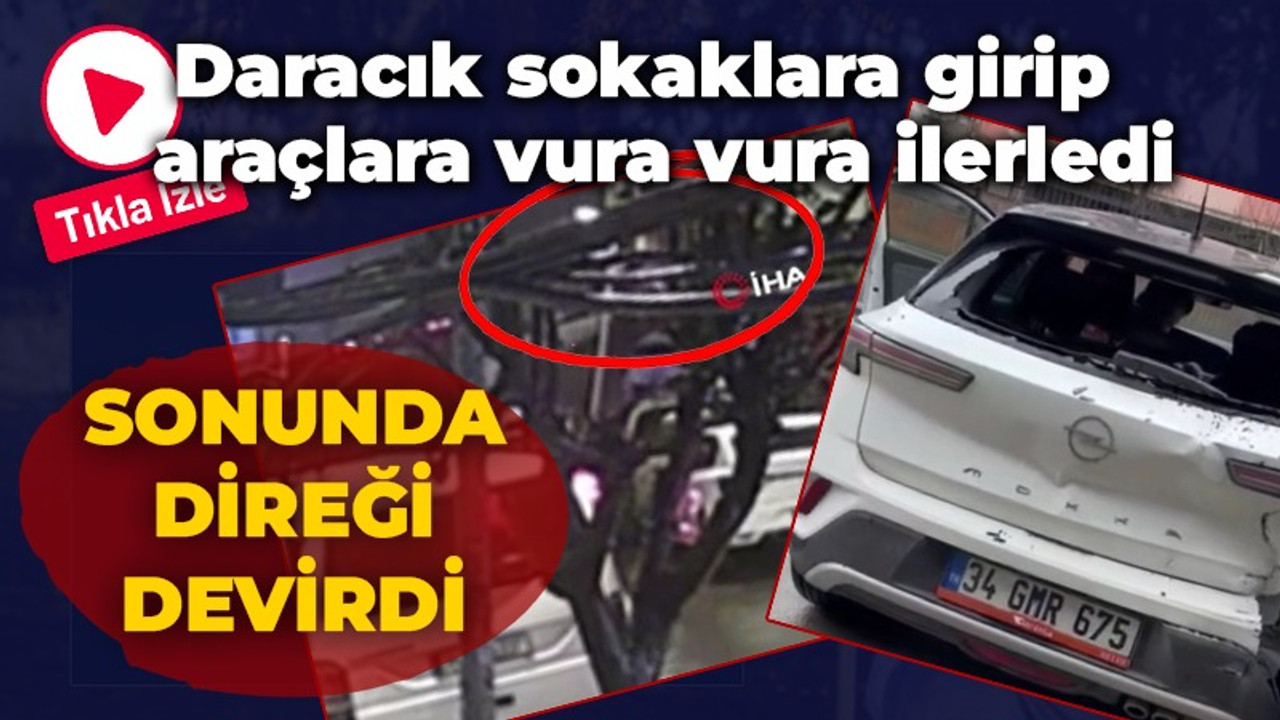 Daracık sokaklara girip araçlara vura vura ilerledi! Elektrik direğini devirip kaçtı