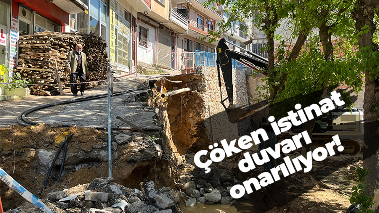 Çöken istinat duvarı onarılıyor!