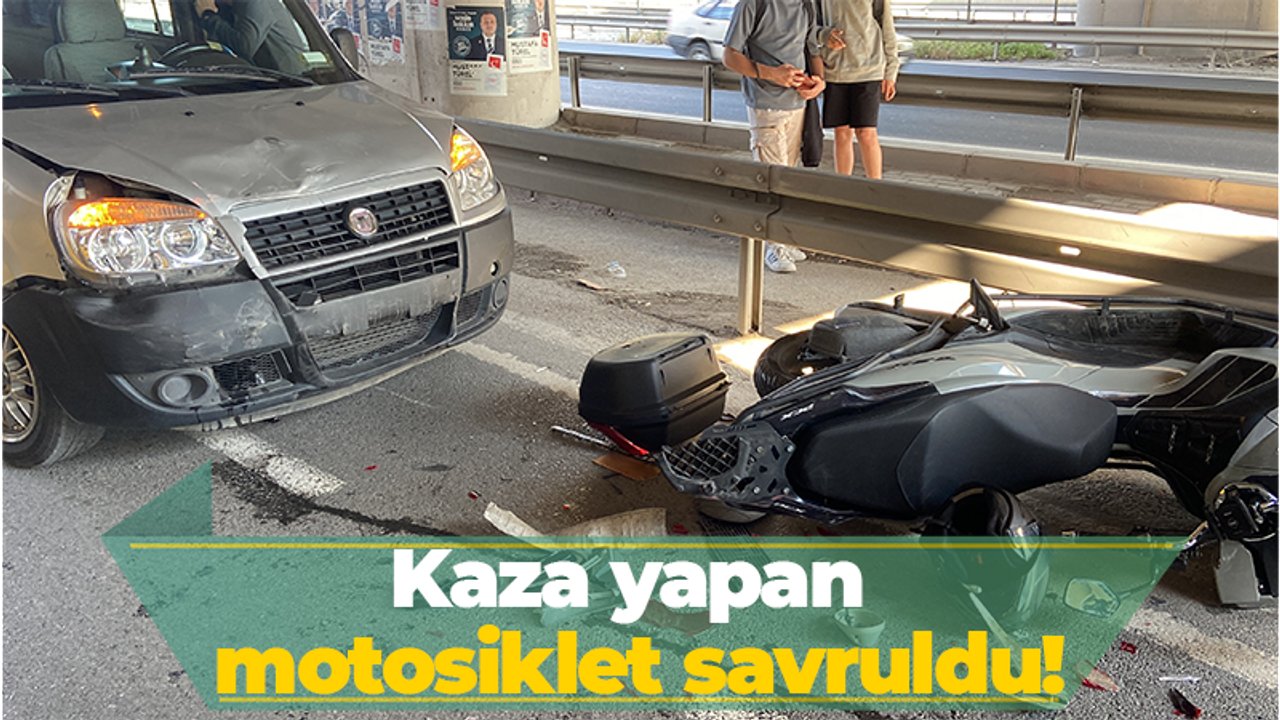 Kaza yapan motosiklet savruldu!