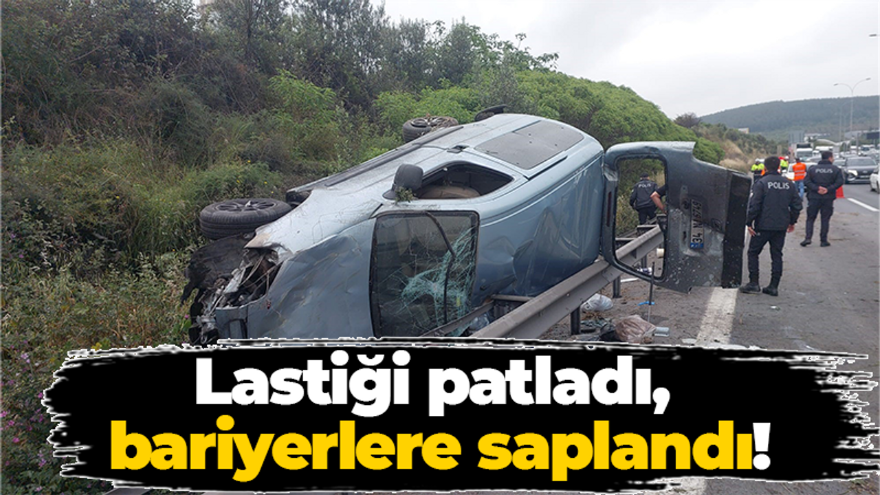 Lastiği patladı, bariyerlere saplandı