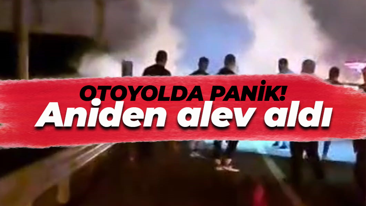 Otoyolda aniden alev alan araç paniğe neden oldu!