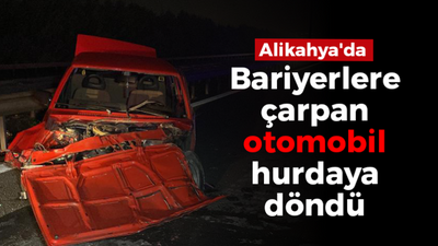 Alikahya'da bariyerlere çarpan otomobil hurdaya döndü