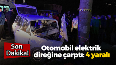 Kocaeli’de otomobil elektrik direğine çarptı: 4 yaralı