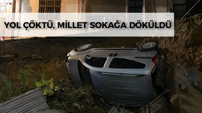 Kocaeli’de yol çöktü, araç inşaat temeline yuvarlandı