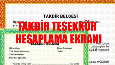 Takdir Teşekkür Hesaplama TIKLA ÖĞREN: İlkokul, Ortaokul, Lise Takdir Teşekkür Hesaplama EKRANI! Takdir Teşekkür Kaç Puanla Alınıyor?