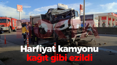 Hafriyat kamyonu kağıt gibi ezildi