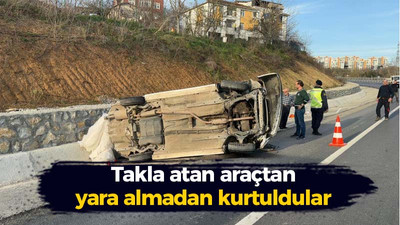 Kocaeli haber - Takla atan araçtan yara almadan kurtuldular