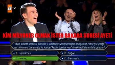 KİM MİLYONER OLMAK İSTER 5 MİLYONLUK SORU CEVABI: Berk Göktaş Kim Milyoner Olmak İster Bakara Suresi Rabbine Dua Et Versin Ayeti