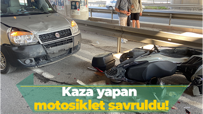 Kaza yapan motosiklet savruldu!