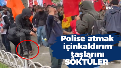 Polise atmak için kaldırım taşlarını söktüler