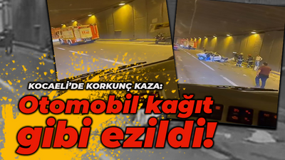 Kocaeli'de korkunç kaza! Otomobil kağıt gibi ezildi
