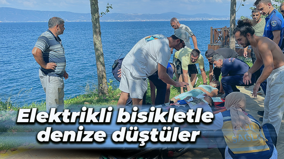 Elektrikli bisikletle denize düştüler